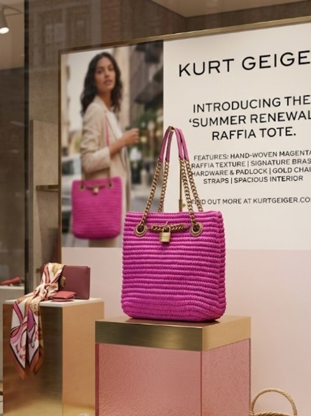 Kurt Geiger London Brixton Magenta Raffia Tote - Handwoven Shoulder Bag NWOT